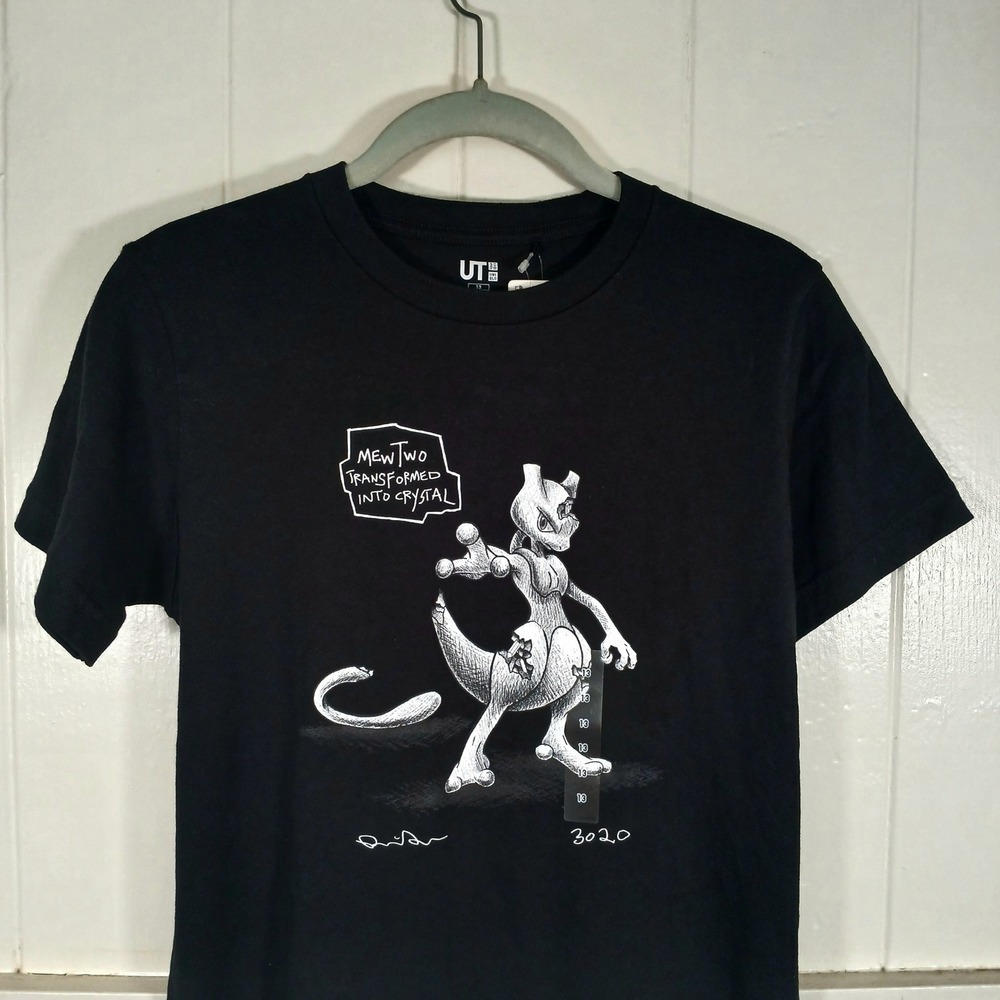 Uniqlo Pokemon T-Shirt Mens XS Black Daniel Arsham Mewtwo Crystal Graphic Tee